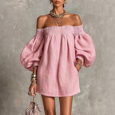 Podzimní evropský a americký styl, elastické, odhalující ramena, s lucernovými rukávy, áčkové, volné, minišaty jsou speciálně navrženy pro módní krátké sukně