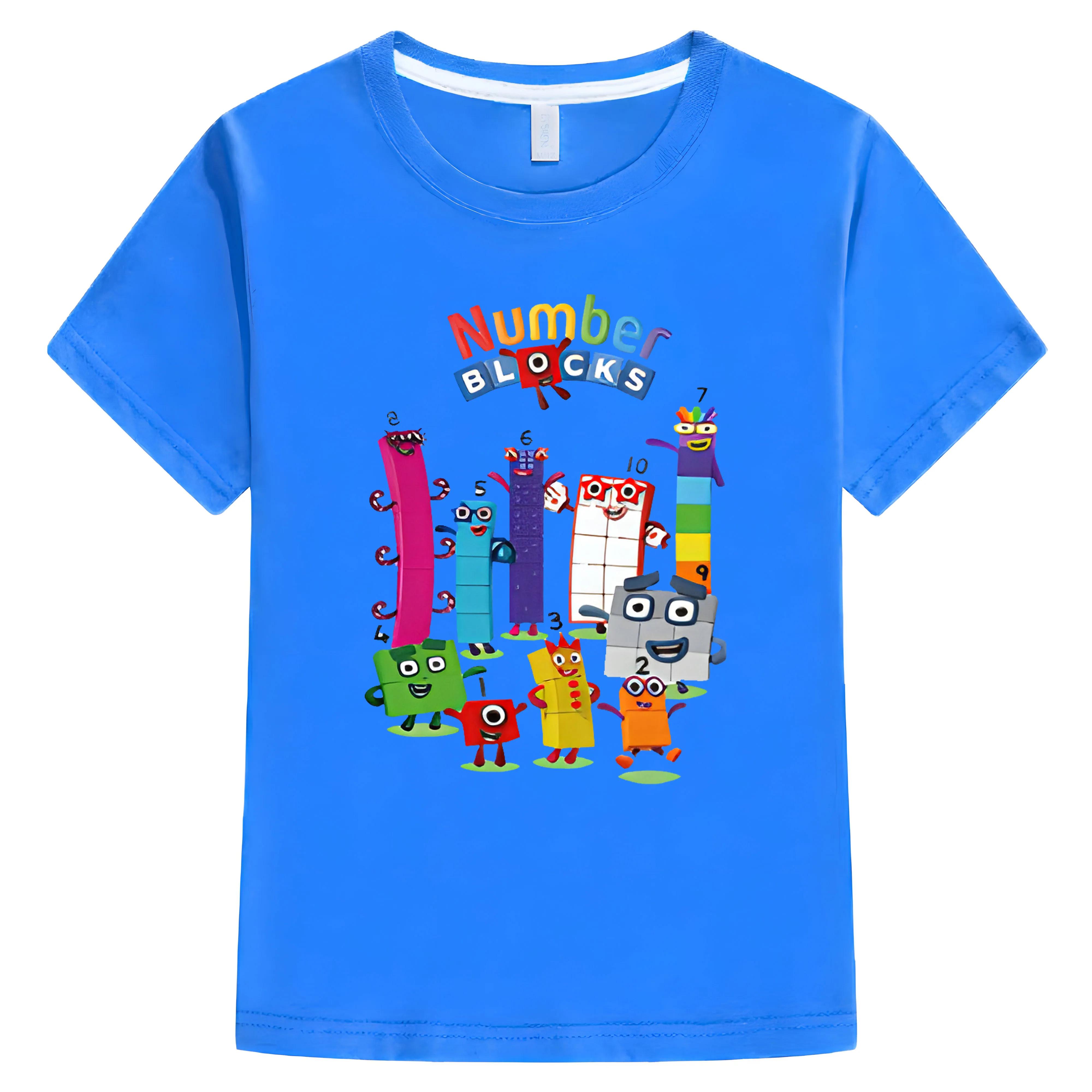 

Літня бавовняна футболка NumberBlocks для хлопчика 10 років, бавовняна футболка з мультфільмом, повсякденні топи з короткими рукавами, цільний одяг для дівчаток y2k 140 синій