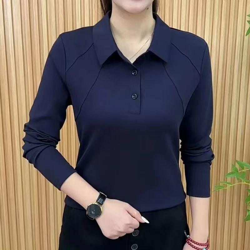 Stylish Stand Collar Long Sleeve Warm Shirt for Women - Age-Reducing, Tummy Covering Top for Middle-Aged and Elderly