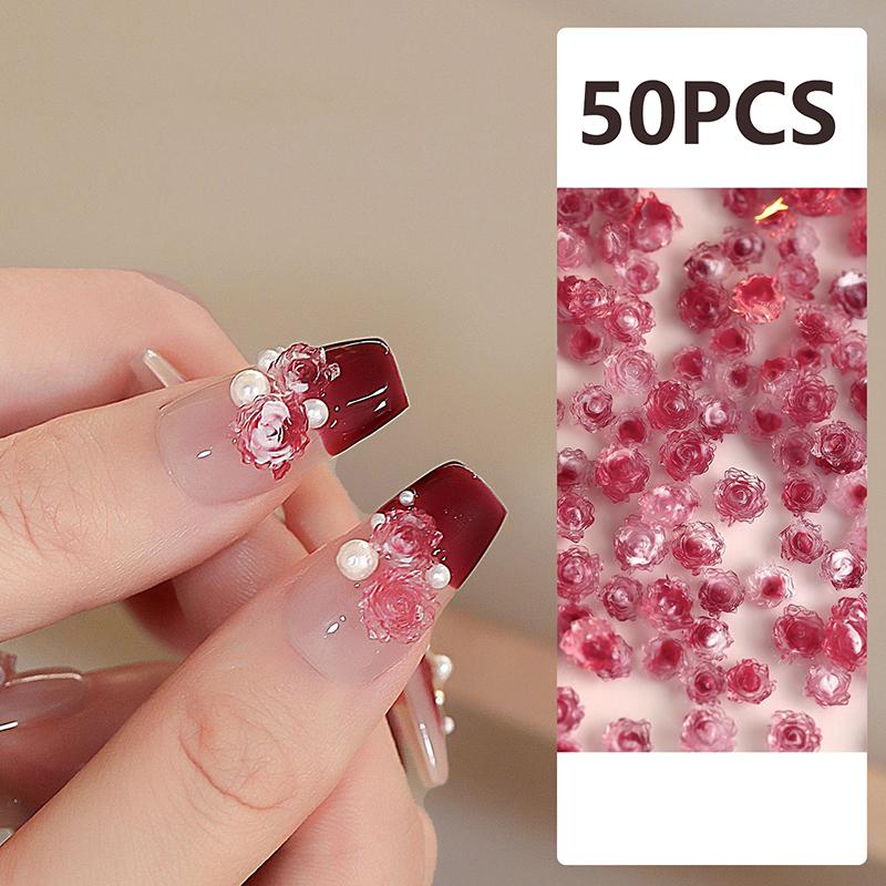 50Pcs 3D Resin Flowers Nail Art Charms Accessories Rose Camellia Nail Decor Diy Nails Decoration Materials Manicure Salon Supply