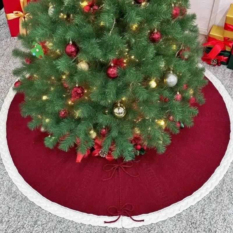 Holidays Knitted Tree Skirt Soft Fabric Round Christmas Tree Base Cover Decoration Handwoven Trees Carpet for Home