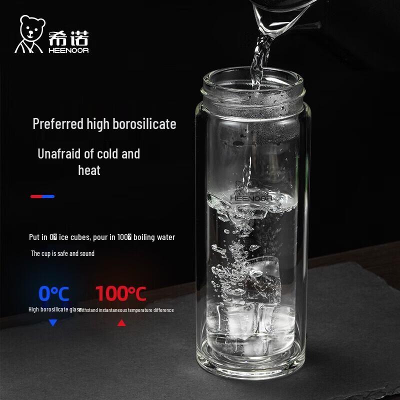 HEENOOR Double-Layer Glass Tea Infuser Bottle