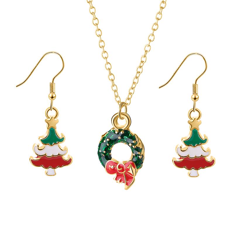 Christmas Collection Jewelry Set Reindeer Head Drop Earrings Santa Claus Charm Necklace Xmas Gift For Women Girls