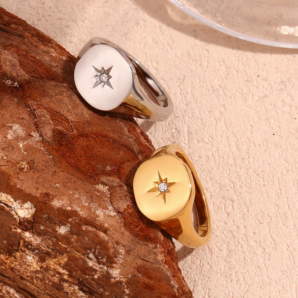 E.B.belle Aspect Nordstern Siegelring Silberfarbe Wasserdicht 316L Edelstahl Schmuck 18K Vergoldete Accessoires