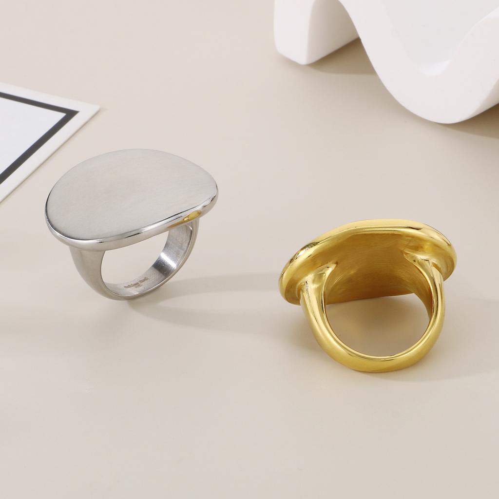 Golden Stainless Steel Oval Charm Ring For Women Polished Hip Hop Chunky Finger Ring Aniolls Trendy Party Jewelry Girl Gift