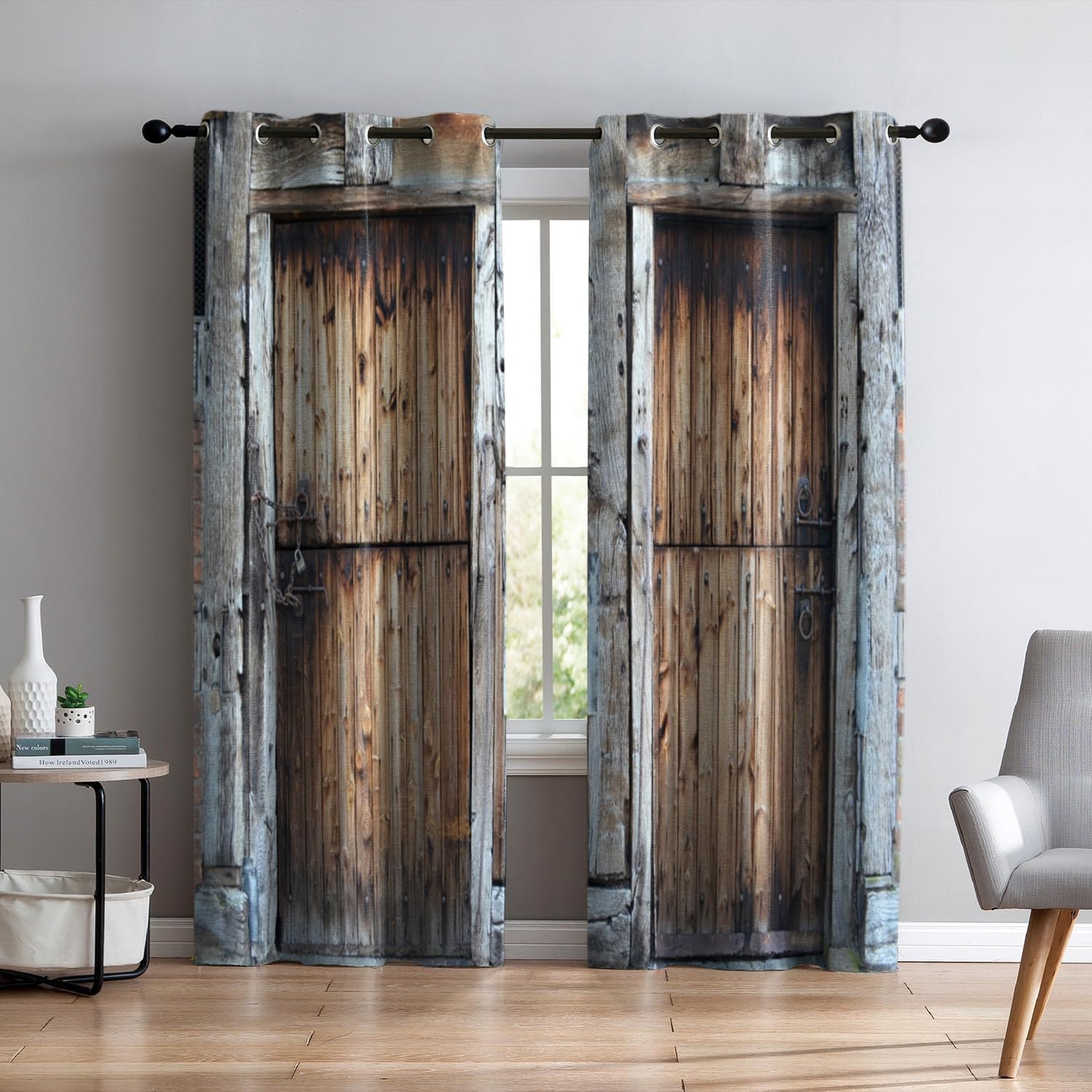 

Современные шторы Деревянная дверь амбара Ферма Детская комната Спальня Креативные шторы на окна Кухня Гостиная Терраса Шторы-ламбрекены 100W130H(CM)40x51in&Grommet Top