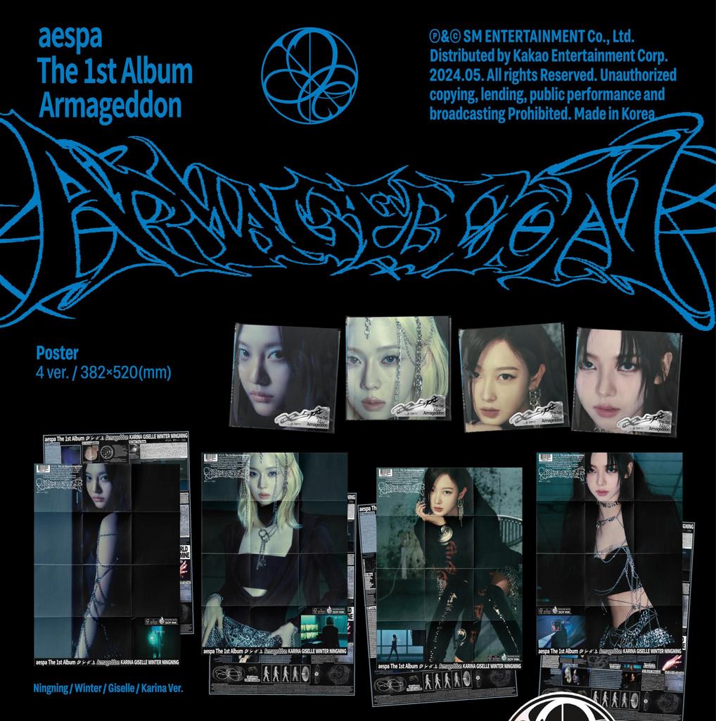 aespa Armageddon 1st Album Poster Karina Version Folded Poster on Sealed CD+1p Pack+PostCard+Sticker+PhotoCard+Tracking