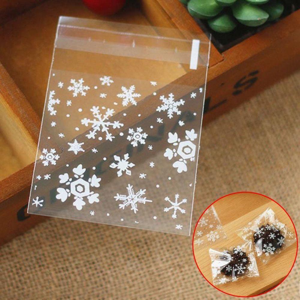 100pcs Transparent  Party Supplies Gifts Candy Bag Self-Adhesive Cookie Package Christmas Snowflake