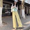 High Waist Korean Style Lace Trim Straight Leg Pants for Women - Summer Casual, Loose Fit, Versatile Cropped Design