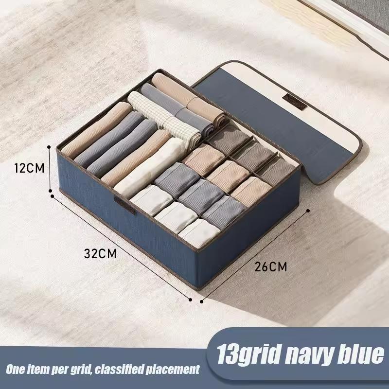 Underwear Storage Box Cotton And Linen Six-compartment Compartment With Lid Underwear Box With Compartments Drawer Style
