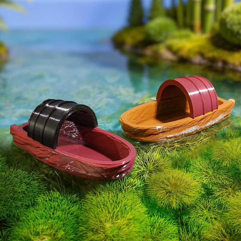 1 Set Acquario Laghetto Paesaggistica Decorazione Barca Galleggiante Fatta a Mano Pescatore Modello Mini Barca Accessori Acquario
