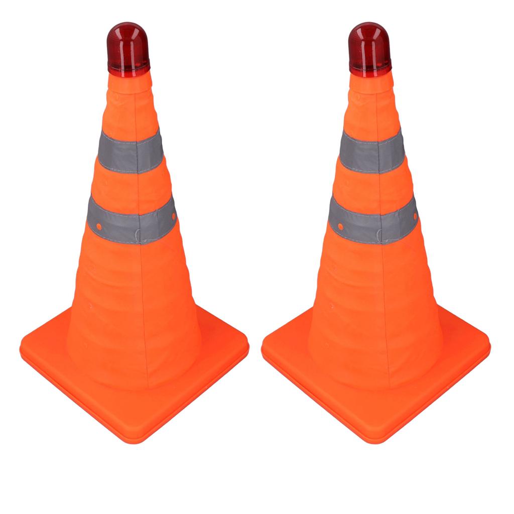 2 Stück 45 cm Faltbare Verkehrskegel mit Reflektorkragen 2 Warnlampen Orange Straßenverkehrssicherheitskegel