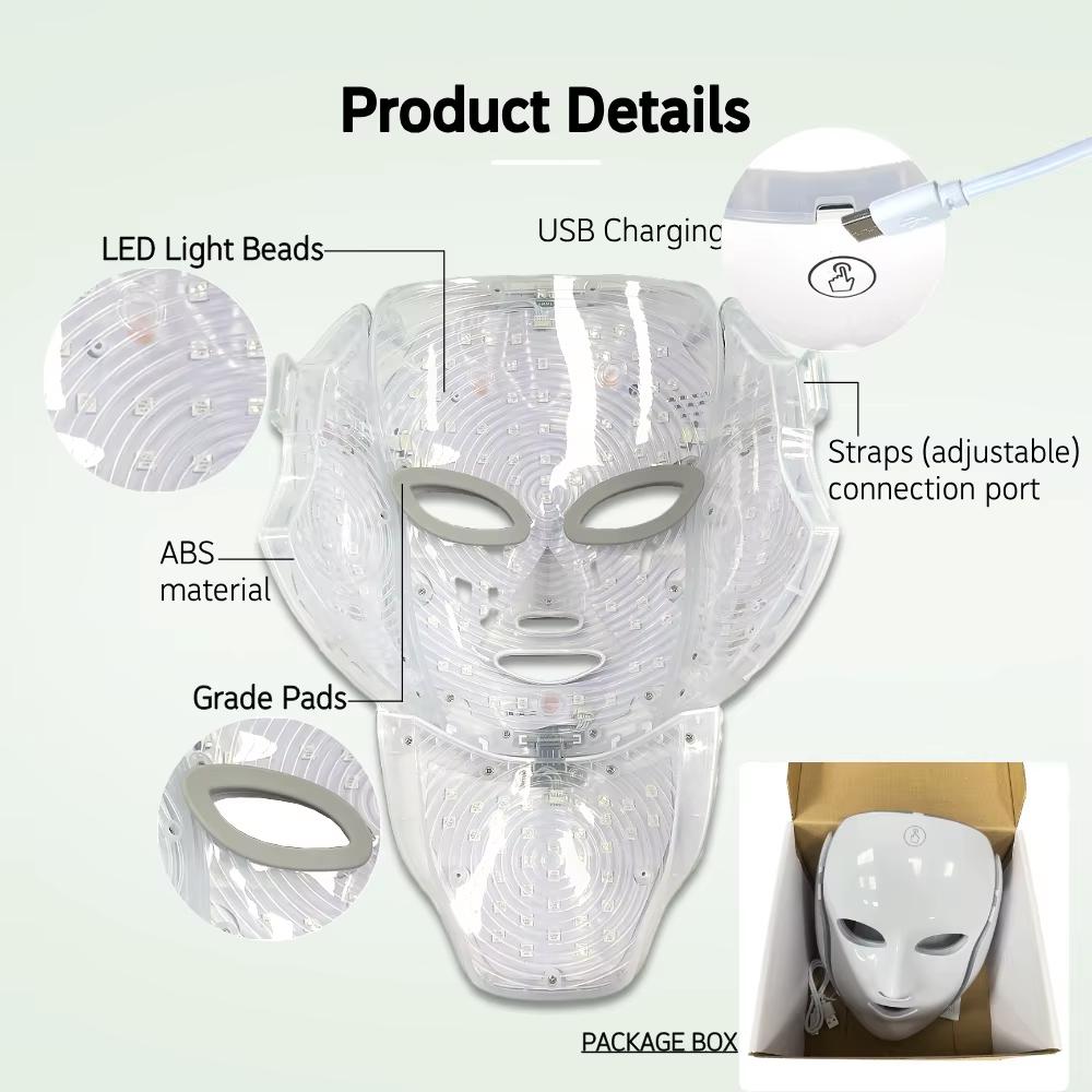 192 LEDs Face Neck Mask 7 Colors Red Light Beauty Device Rechargeable