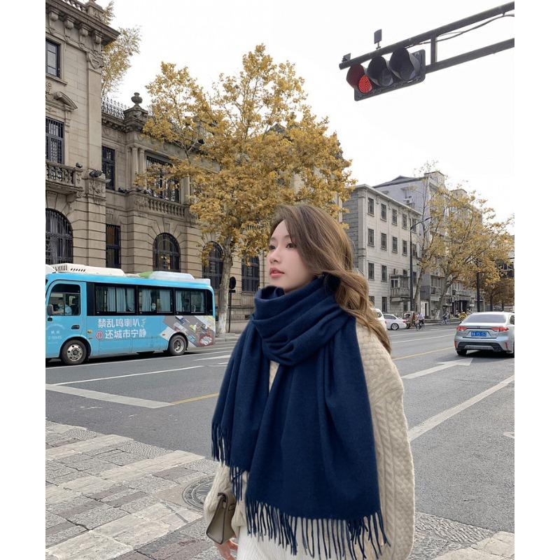 Wool Scarf Women's Autumn and Winter Thickened Red Cashmere Scarf Solid Color Versatile Shawl Dual Purpose Red Scarf