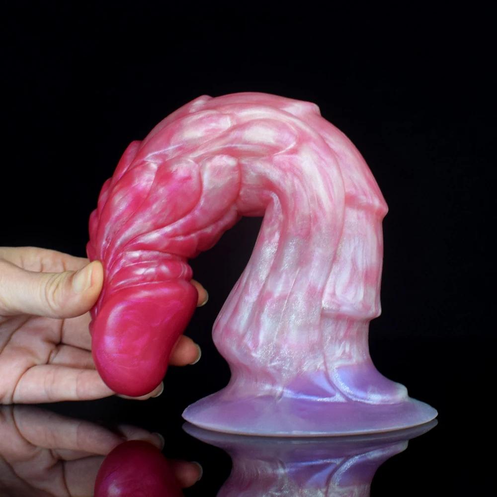 Silicone Curved  Ribbed Fantasy Dragon Dildo With Suction Cup Female Fantasy Dildos