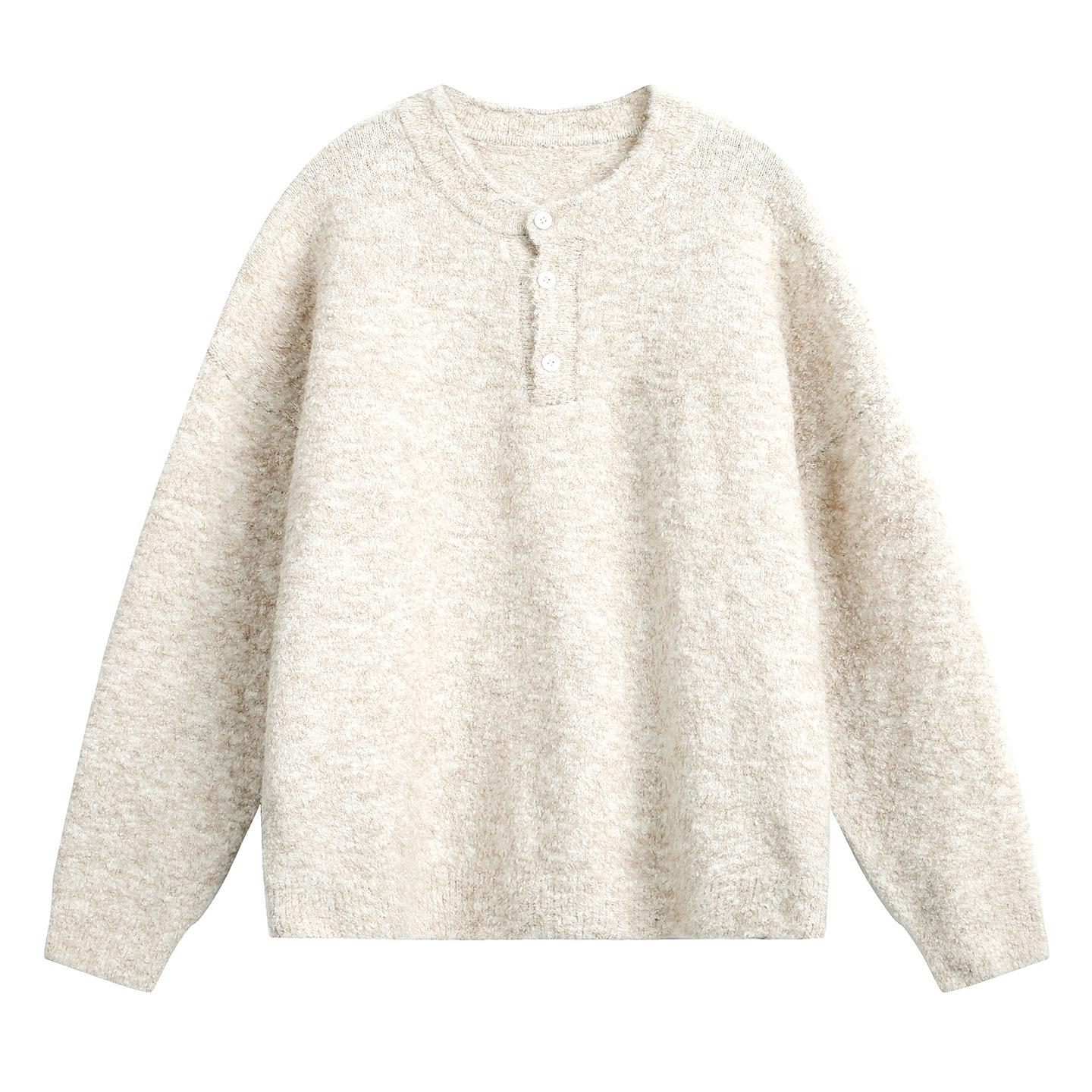 Men s Retro Henry Collar Polo Knit Sweater – Thick Warm Autumn/Winter Pullover Cardigan L