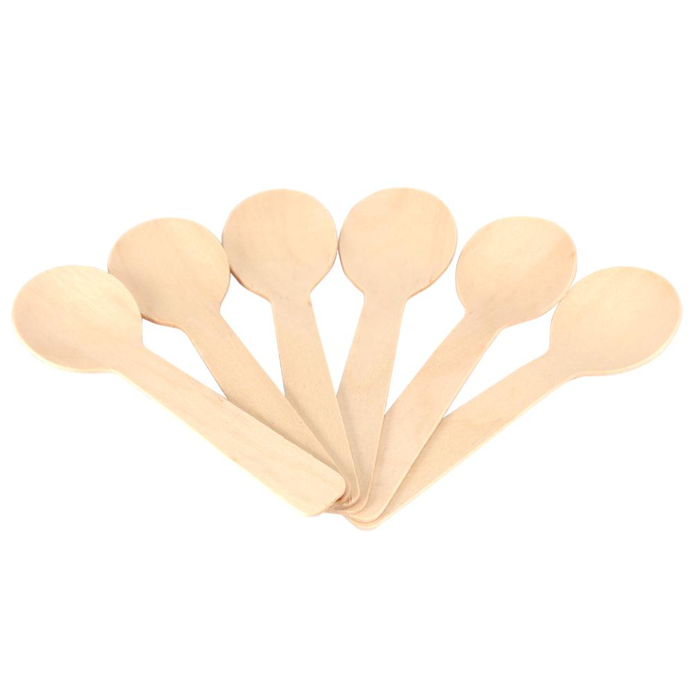 100pcs Disposable Wood Spoons Ice Cream Tea Spoon 10cm Flatware Cutlery Bupplies