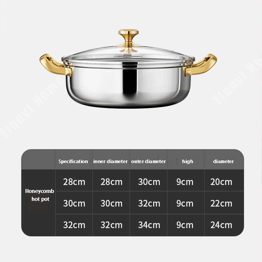 30cm Stainless Steel Soup Pot Wok Non-stick Honeycomb with lid Household Hot Pot Induction Cooker Gas Stove Universal Frying Pan