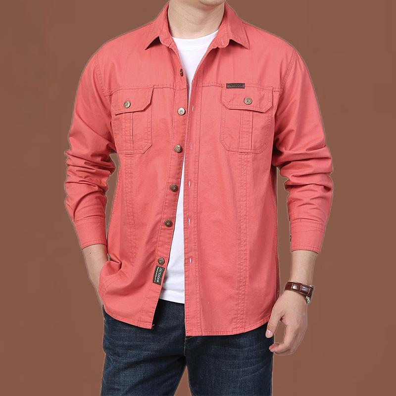 Men's New Long-sleeved Shirt Loose Large-size Top Spring and Autumn Washing Sports Outdoor Pure Cotton Casual Work Shirt