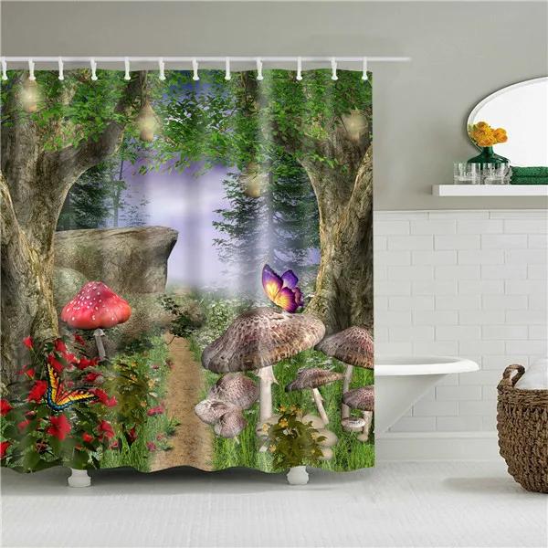 Flower Painting Printed Mildew Proof Polyester Shower Curtains Washable Waterproof Shower Curtains for Bathroom Home Decor