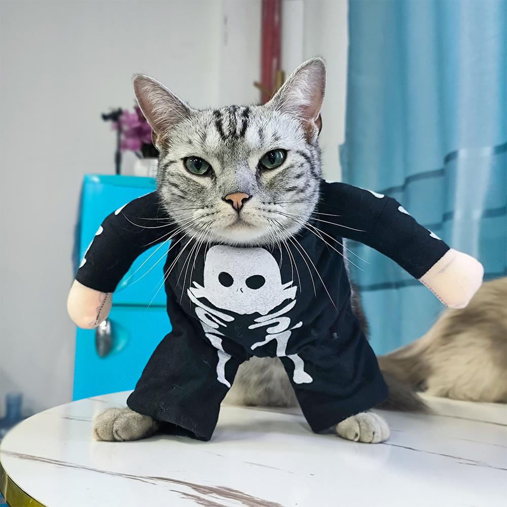 New Halloween Pet Clothes Photo Luminous Skeleton Upright Outfit Funny Skeleton Outfit Dog Transformation