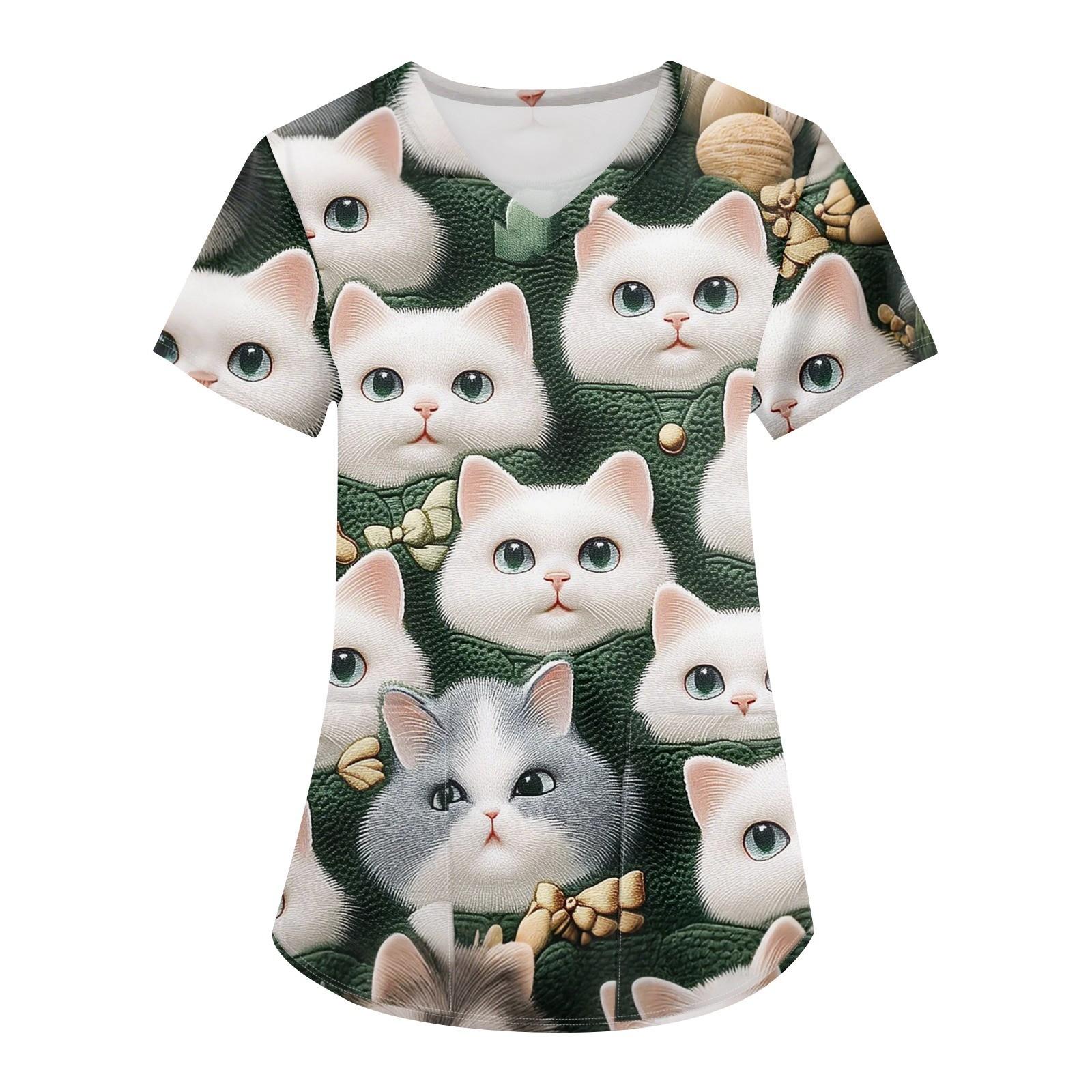 

Женская мода с v-образным вырезом, короткими рукавами и карманами, топы с принтом L армия зеленый