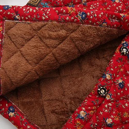 Women's Winter Plus Size Fleece-Lined Warm Coat Hooded Casual Jacket for Middle-Aged and Elderly Women