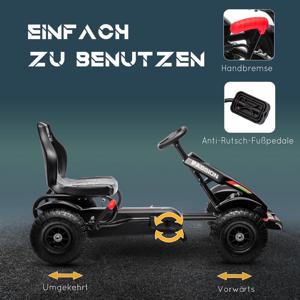 Go-kart a pedali in metallo per bambini con sedile regolabile pneumatici gonfiabili nero