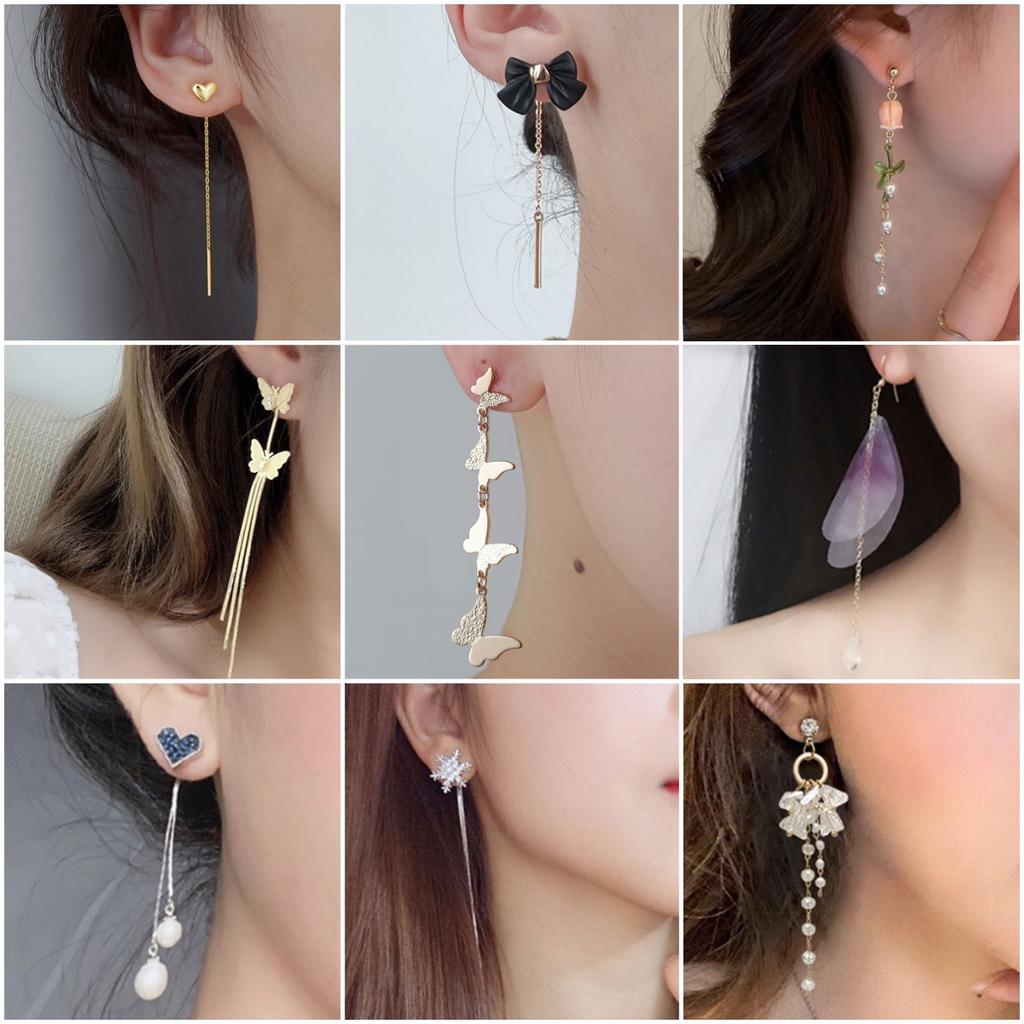 New Fashion Long Drop Earrings for Women Flower Star Moon Heart Butterfly Wings Crystal Pearl Round Geometry Tassel Ear Zircon