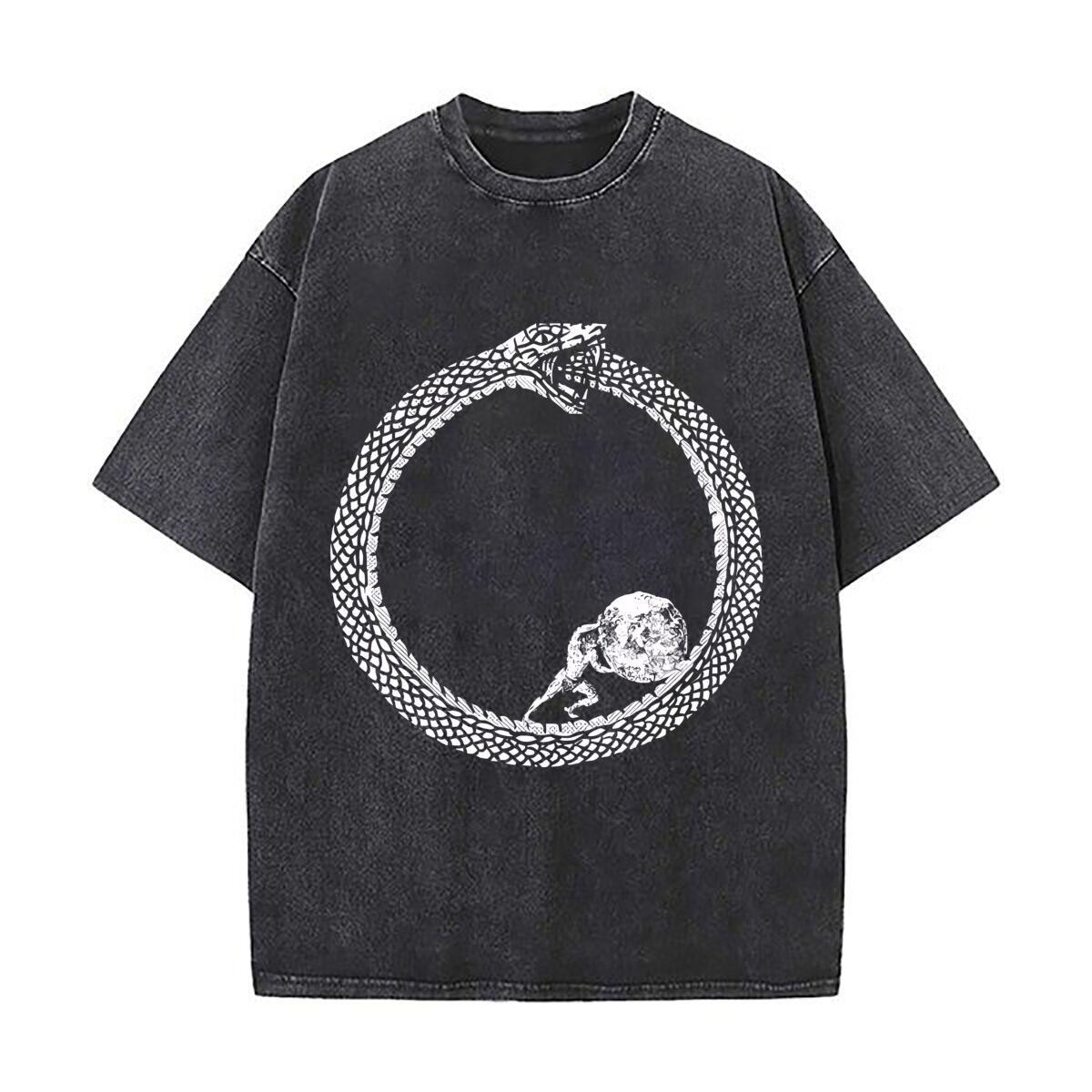 White Circle Minimalist Abstract Clean Themed Design Sports Casual Distressed Washed Short Sleeve Breathable Cotton Top S