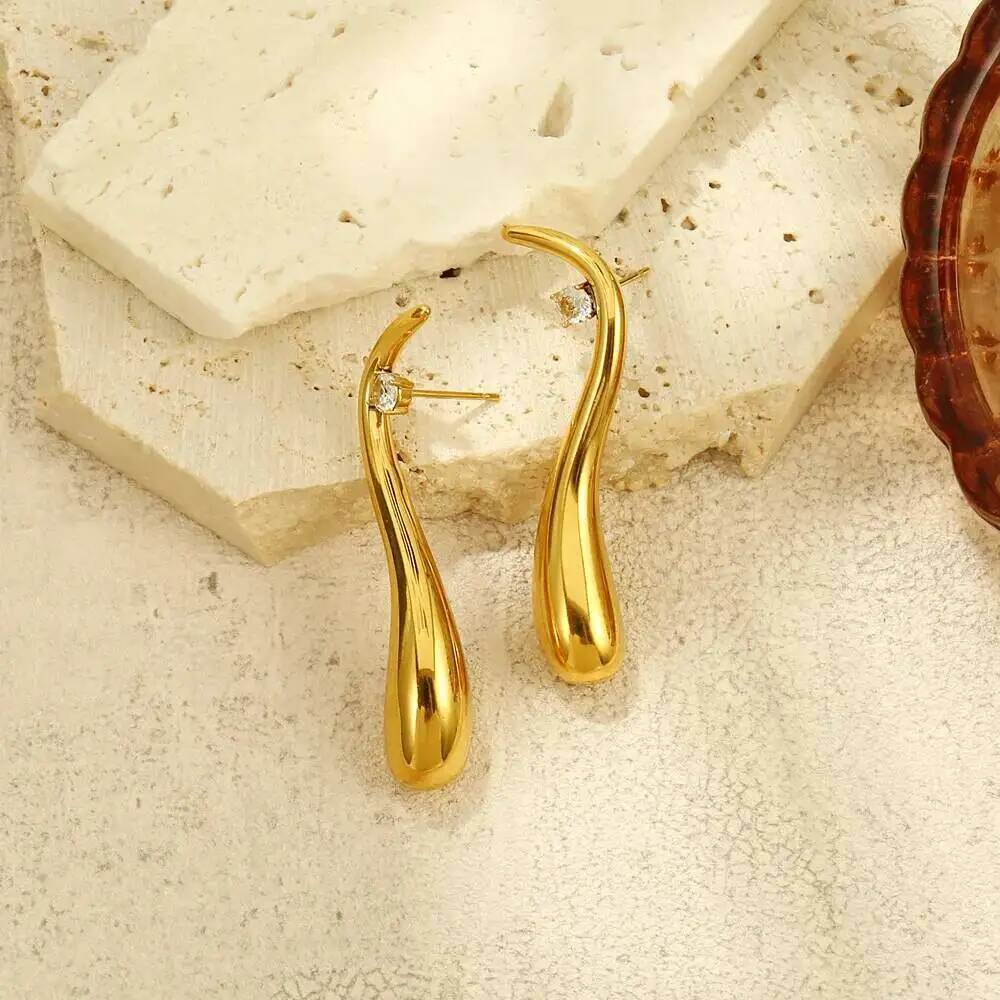 IngeSight.Z 2Style Classic Luxury 18K Gold Plated Stainless Steel Drop Earring Shining Zircon Water Drop Pendant Earring Jewelry