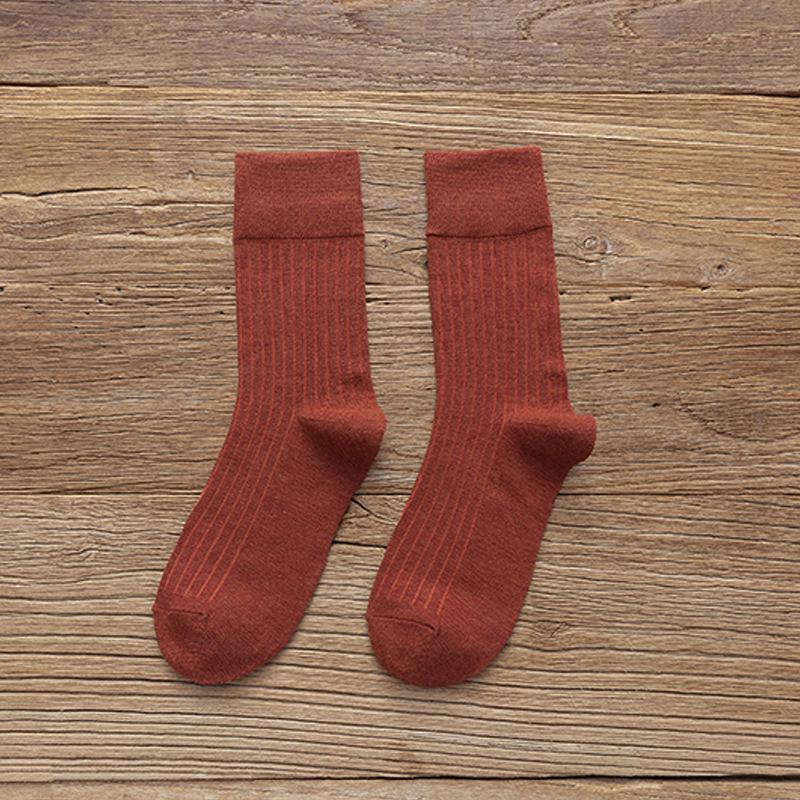 

Женские японские ретро гольфы до середины икры в вертикальную полоску с оборками - Однотонные хлопковые летние носки для лоферов One Size кирпич красный