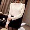 Sweet Women Hollow Out Lace Tops With Casual Long Sleeve Design And Elegant Collar Standing