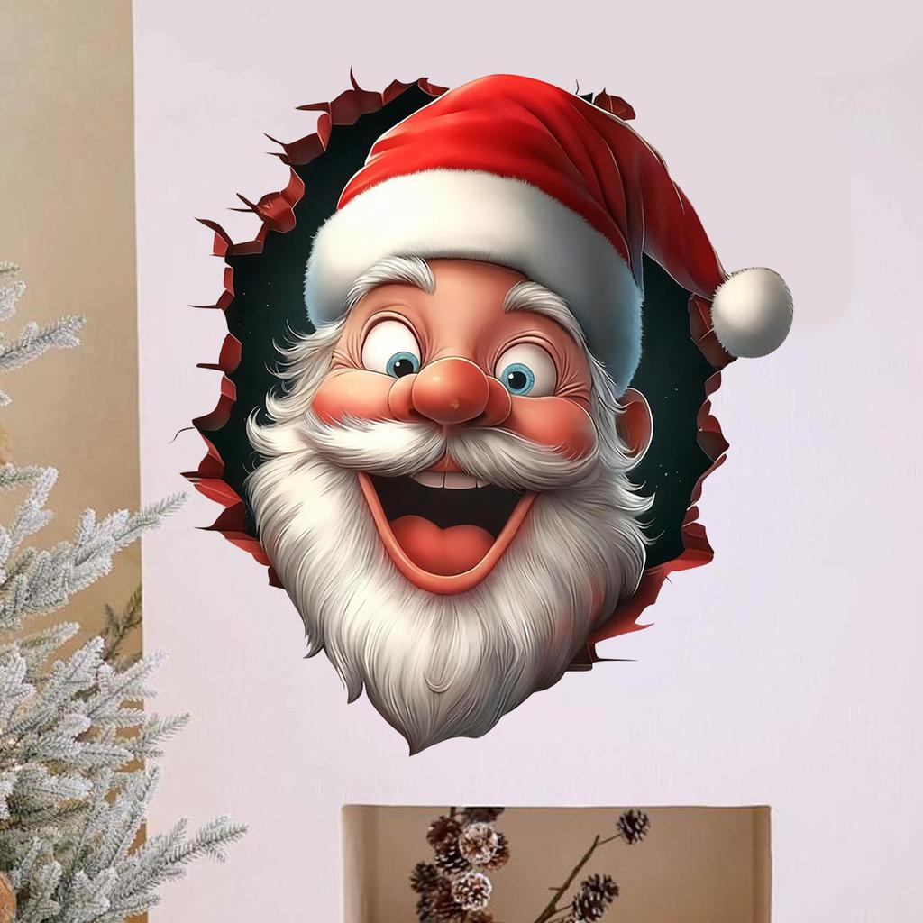 Creative Santa Wall Sticker Removable 3D Effect Funny Christmas Decals Santa Living Room Door Stickers For Home Dorm Party Study