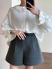 2025 Autumn Ruffled Collar Retro Court-Style Linen Shirt with Lantern Sleeves
