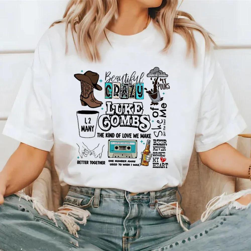 Fashion TShirt Luke Combs Country Music TShirt Printed Cartoon Trend Versatile Pattern Street Casual Womens Top ONeck TShir