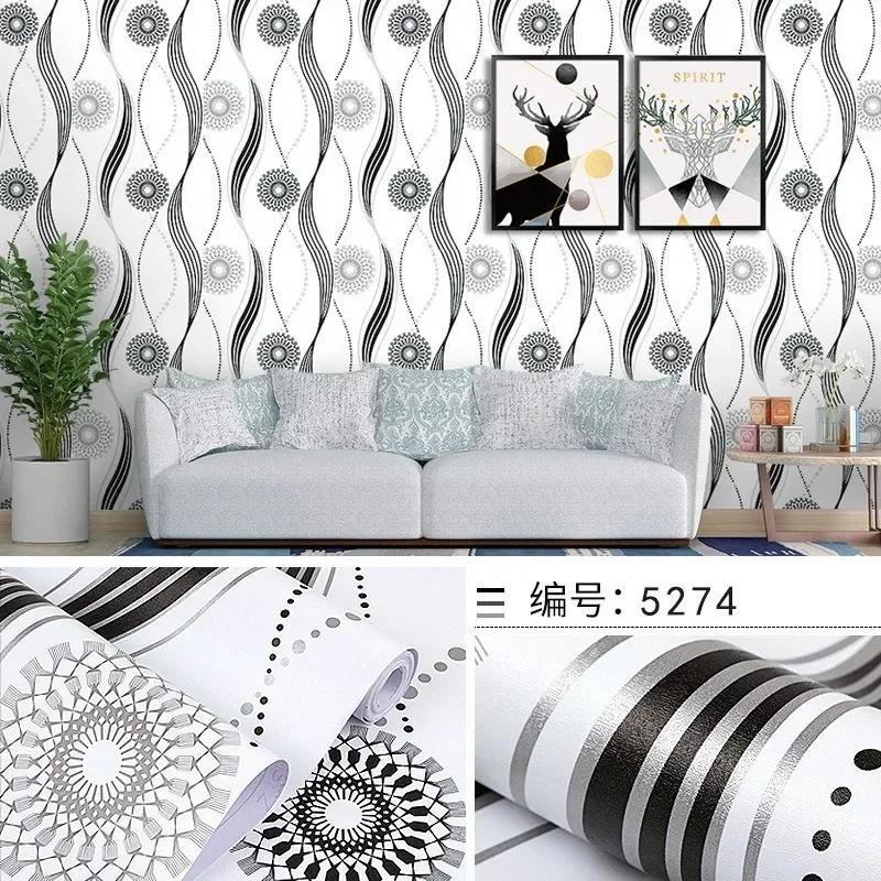 Peel and Stick Metalic Sliver/Black/White Stripes Floral Wallpaper Wall Decor Vinyl Self Adhesive Contact Paper Decor