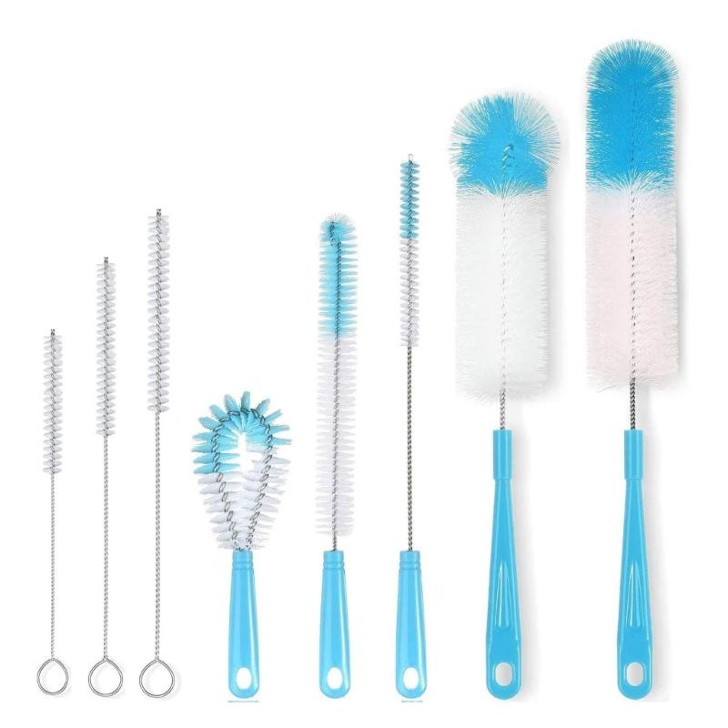 

Set of 8 Durable Plastic Scrub Brushes Extra Long Handle Deep Cleaning Kitchen Accessories білий/синій