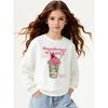 European Sizes Girls' Long-Sleeve Round Neck Sweatshirt "Strawberry Matcha" Print, Spring/Autumn, Casual, Daily & Sports.