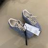Cowhide version~ retro casual shoes color matching lace-up flat-bottom sports shoes women's versatile running tide