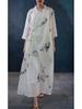 Mountain Spirit Sheer Flowy Tie-Waist Long Dress with Irregular Neckline, Women's Ramie Tea Dress