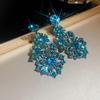 Silver Needle Butterfly Heart Earrings with Blue Gradient Drip - Elegant Autumn/Winter Studs