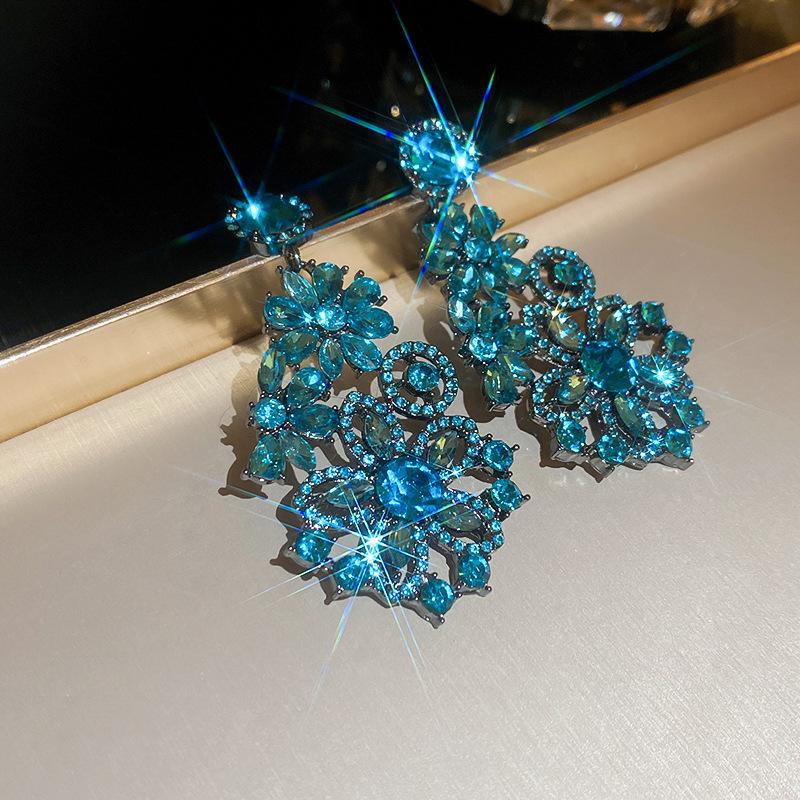 Silver Needle Butterfly Heart Earrings with Blue Gradient Drip - Elegant Autumn/Winter Studs