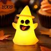 Battery Operated Ghost Light Halloween Witch Hat Light, Spooky LED Decorative Lamp, with Cartoon Night for Holiday Party Decor