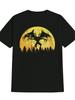 Casual Graphic T-shirt - Black Horror-Inspired Bat & Full Moon Print