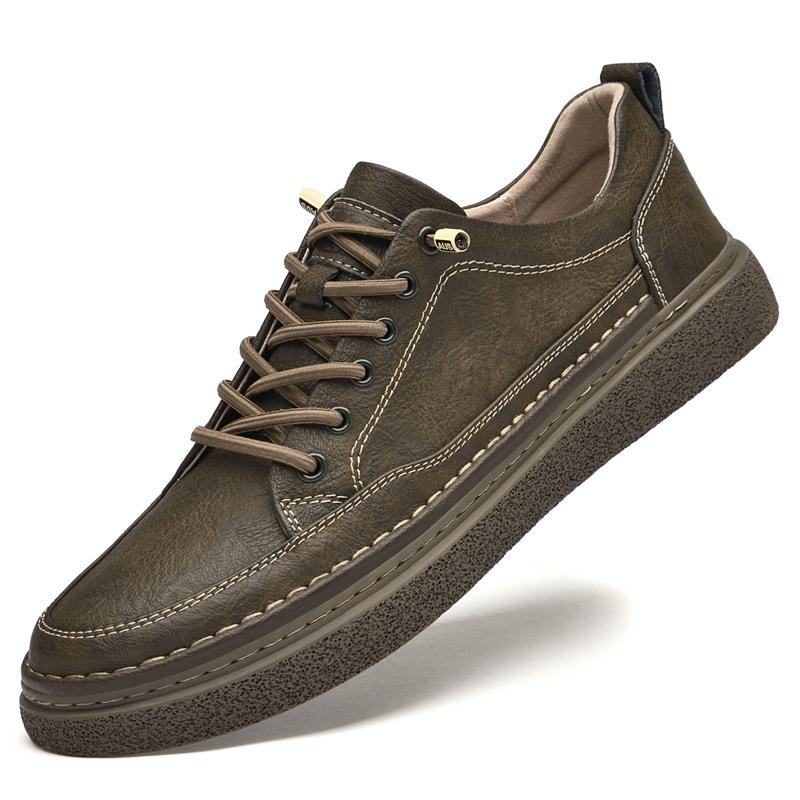Men's Cowhide Retro Lace-up Summer Board Shoes - Breathable, Trendy, Casual