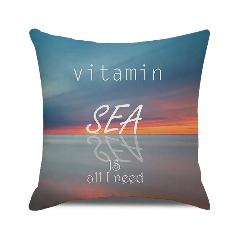 Blue Ocean Style Square Cushion Cover 45x45 cm Beach Coconut Grove Sunset Scenery Print Pillowcase Home Decor Linen Pillow Cover
