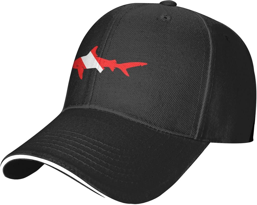 Diver Flag Shark Baseball Cap Polyester Adjustable Casual Sport Sun Protection Golf Hat