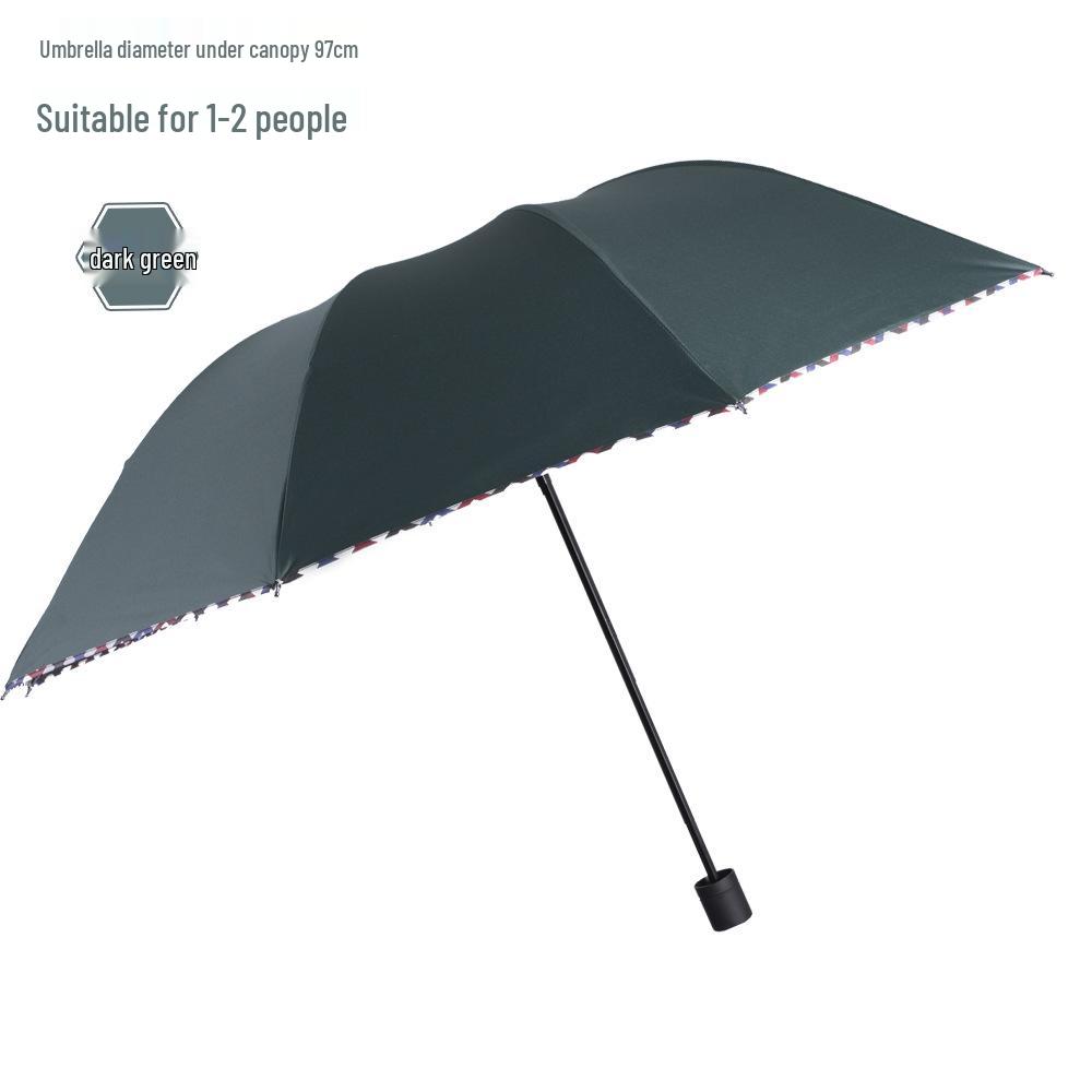 Extra Large 12-Rib Black Folding Umbrella - Heavy-Duty Three-Person Sun and Rain Protection with Custom Logo