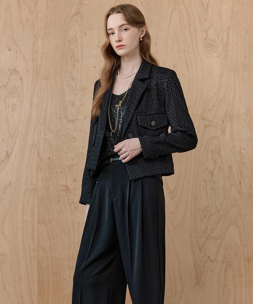 Maxza Metal Yarn Mix Jacquard Crop Jacket